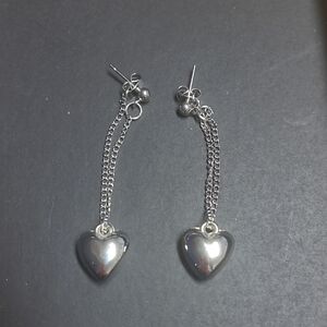 Silver Heart Drop Earrings